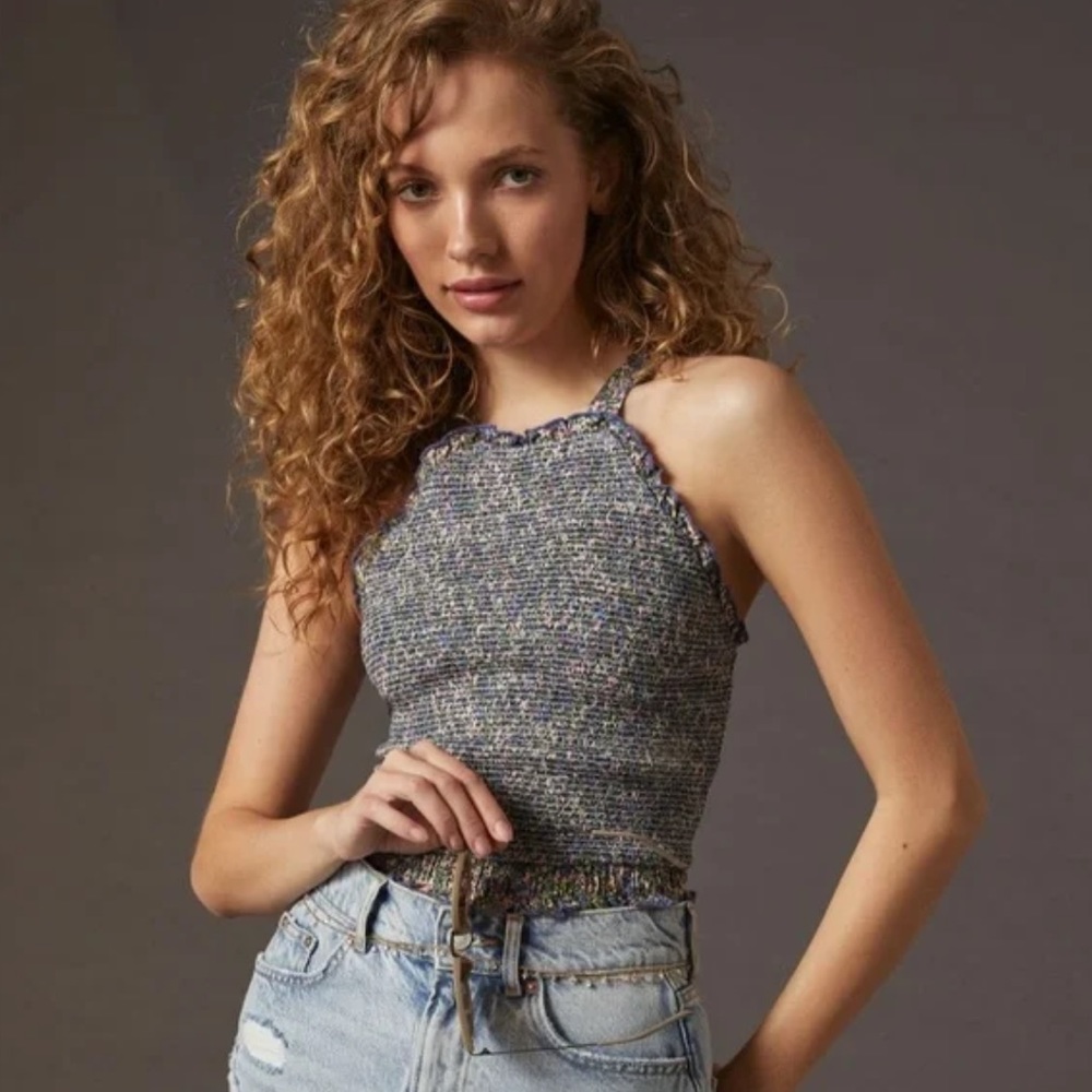 NEW Anthropologie Smocked Halter Top (Size Medium) - Blue Motif